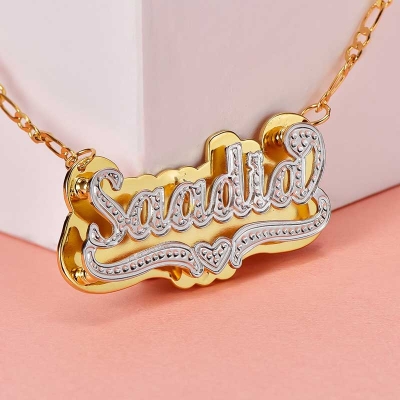 Custom Double Layered Two Tone Heart Name Necklace