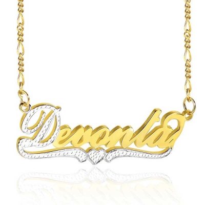 Personalized Two Tone Name Necklace with Heart