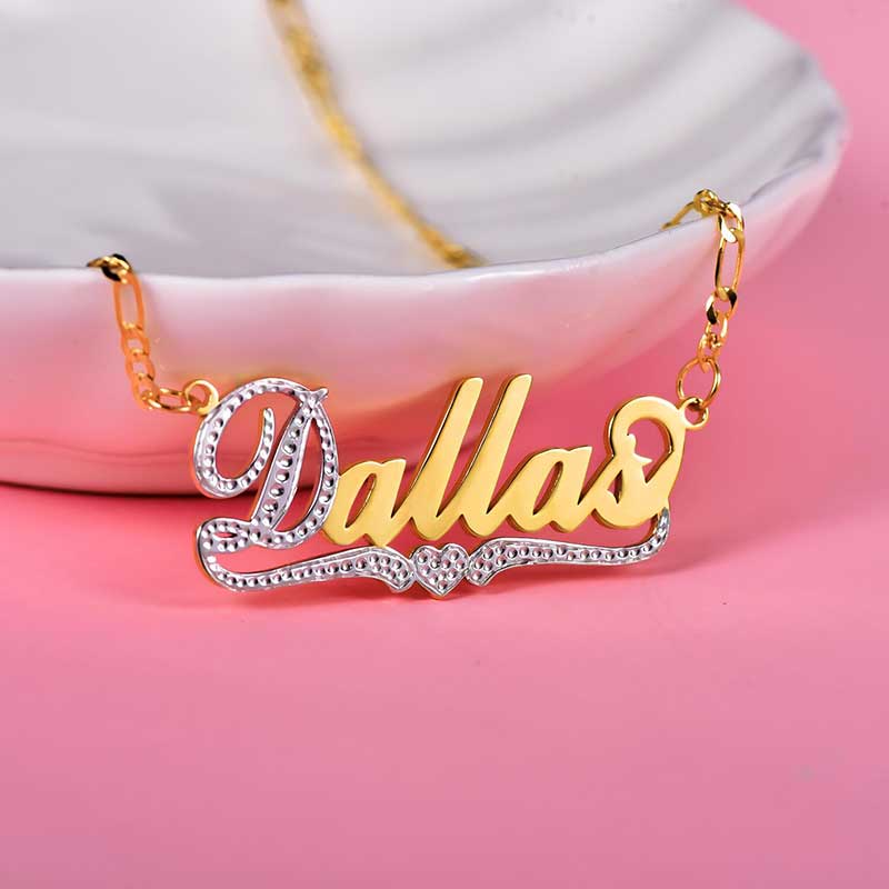 Personalized Two Tone Name Necklace with Heart