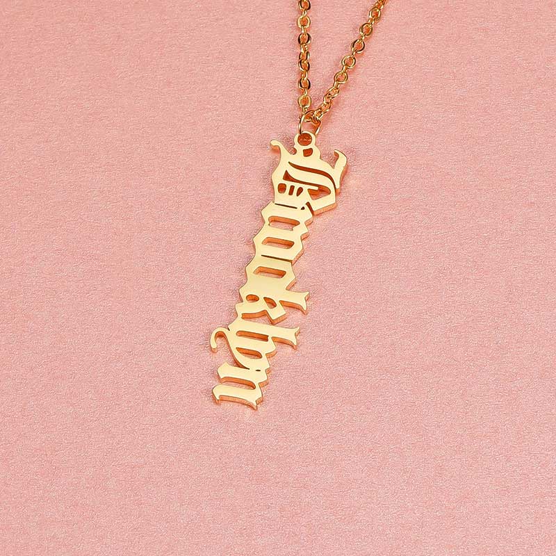 Personalized Vertical Old English Name Necklace