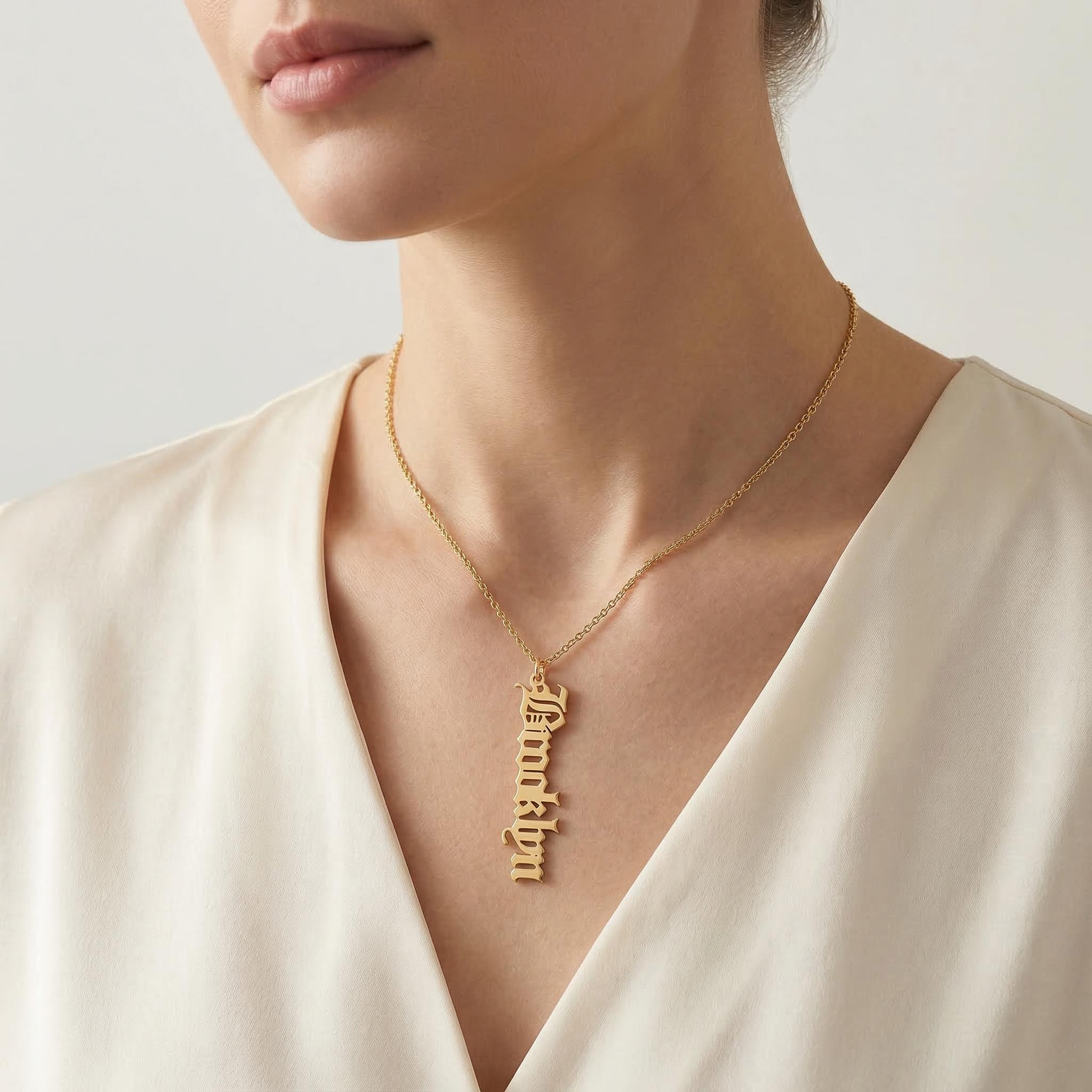 Personalized Vertical Old English Name Necklace