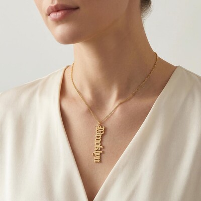 Personalized Vertical Old English Name Necklace