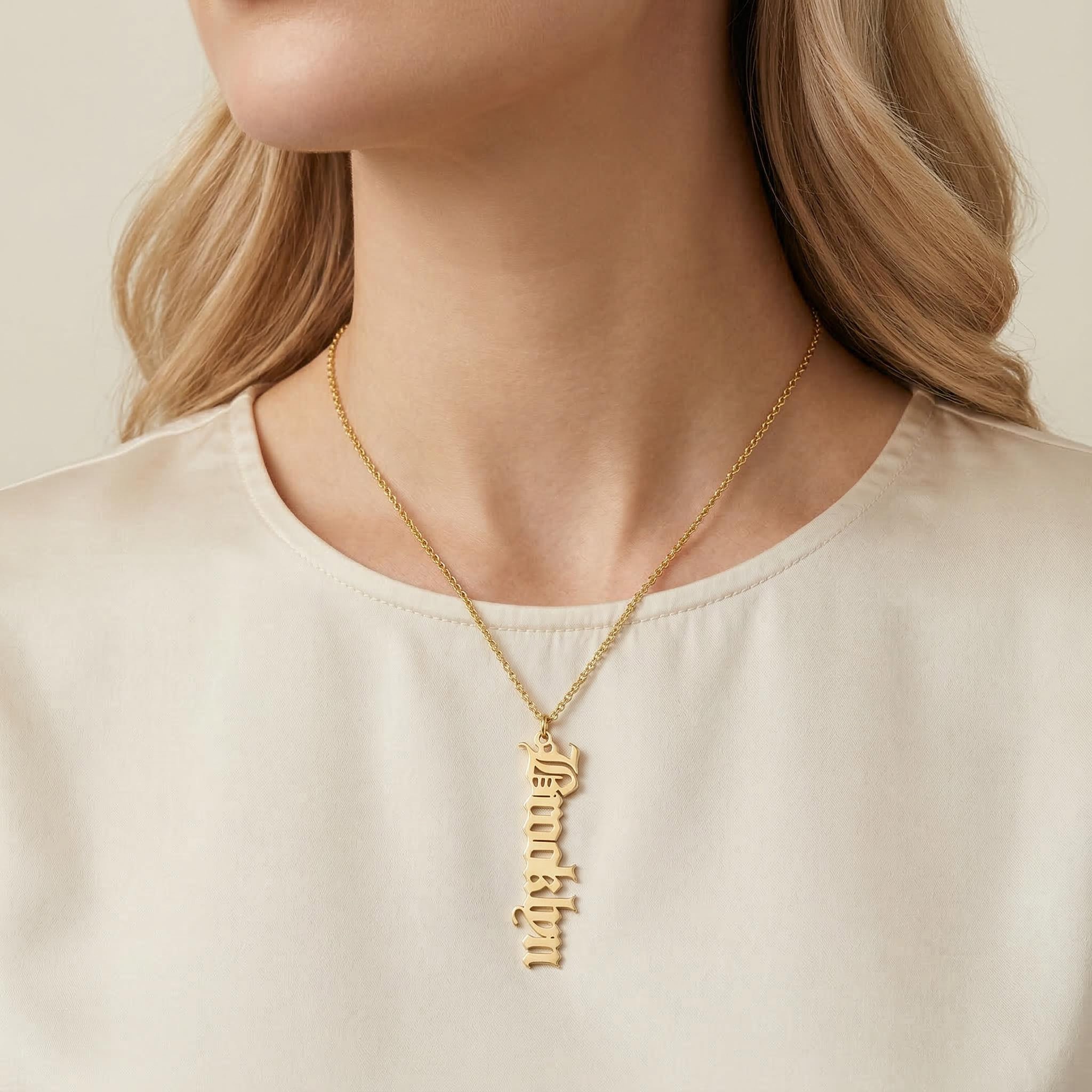 Personalized Vertical Old English Name Necklace