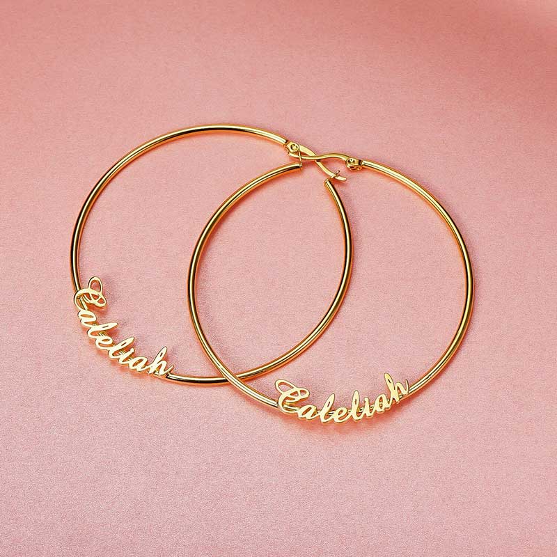 Personalized Name Hoop Earrings in Gold