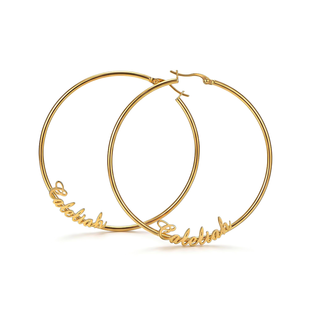 Personalized Name Hoop Earrings in Gold Personalized Name Hoop Earrings in Gold