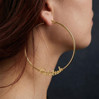 Personalized Name Hoop Earrings in Gold