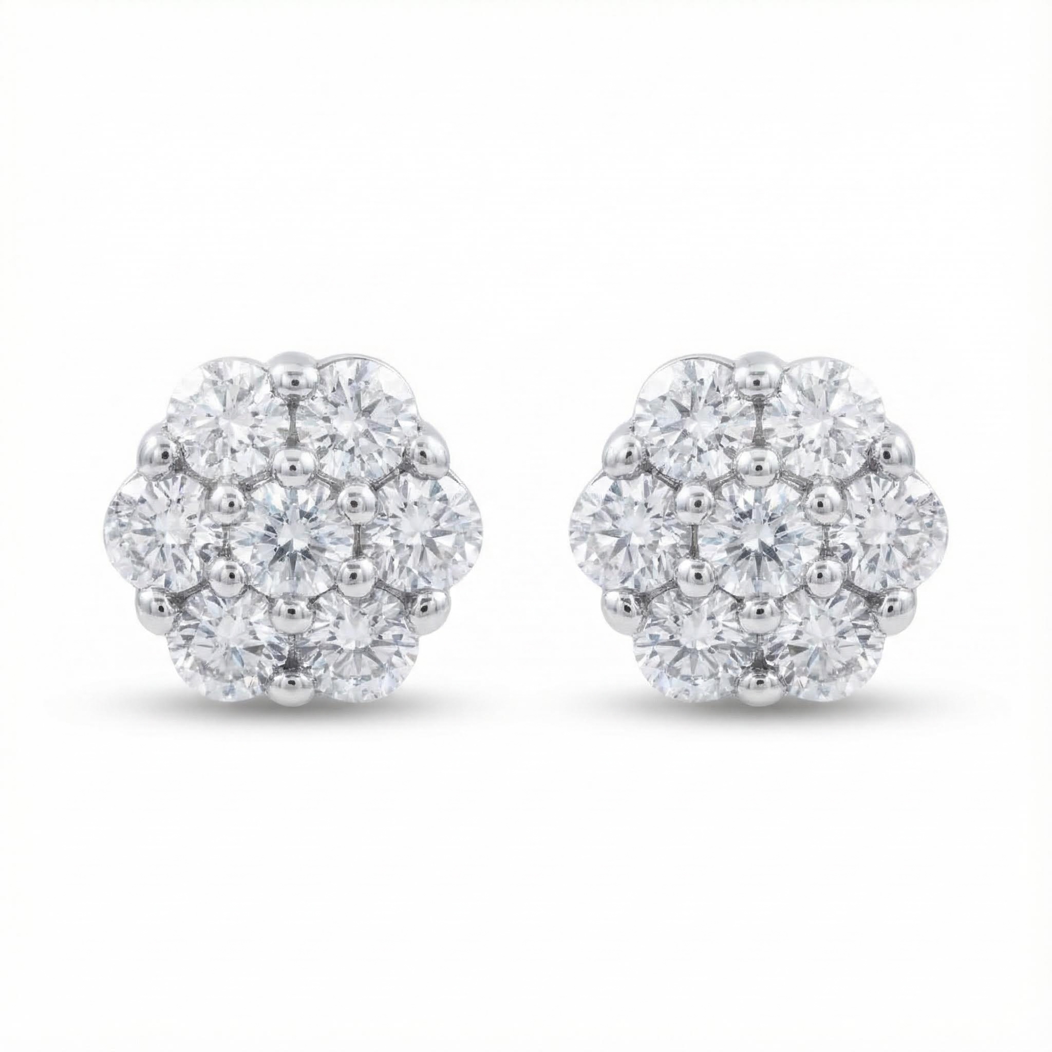 Women's Flower Cluster Stud Earrings in White Gold