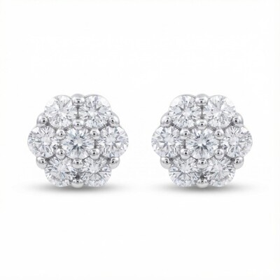 Women's Flower Cluster Stud Earrings in White Gold
