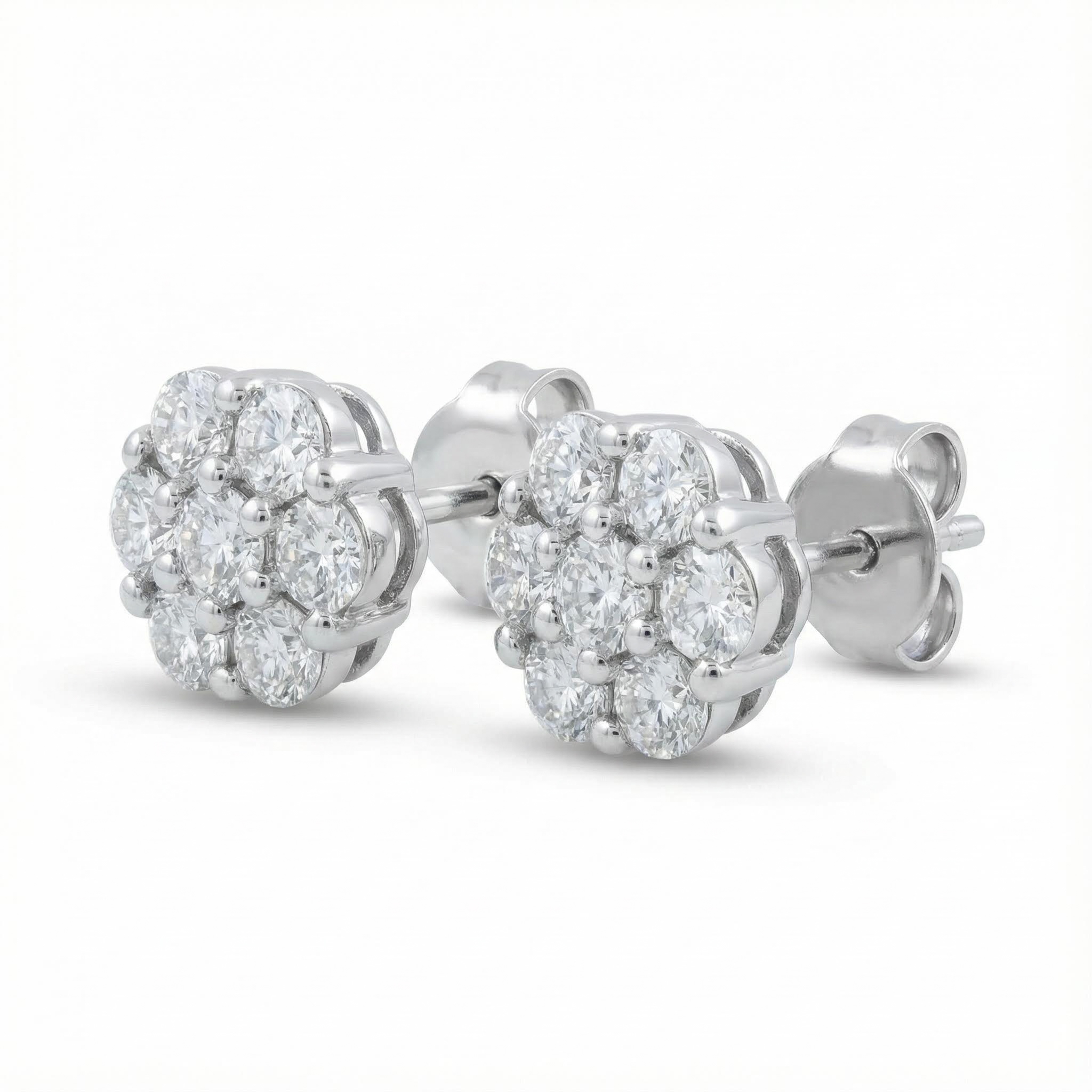 Women's Flower Cluster Stud Earrings in White Gold