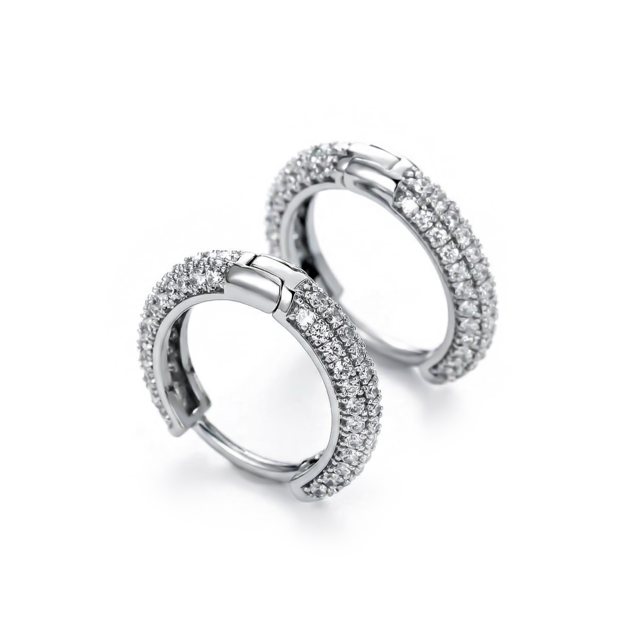 Women's Iced Circle Hoop Earrings in White Gold