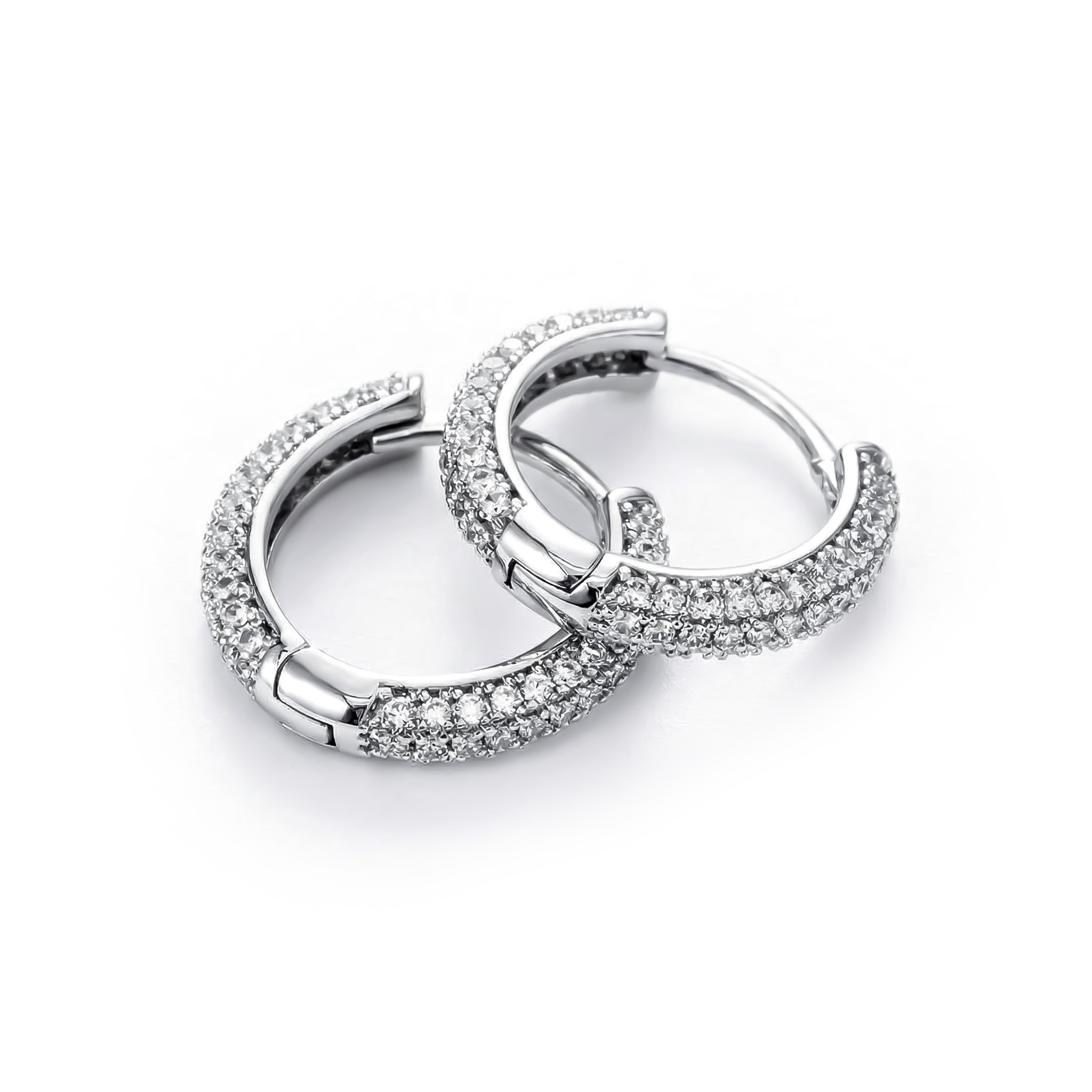 Women's Iced Circle Hoop Earrings in White Gold