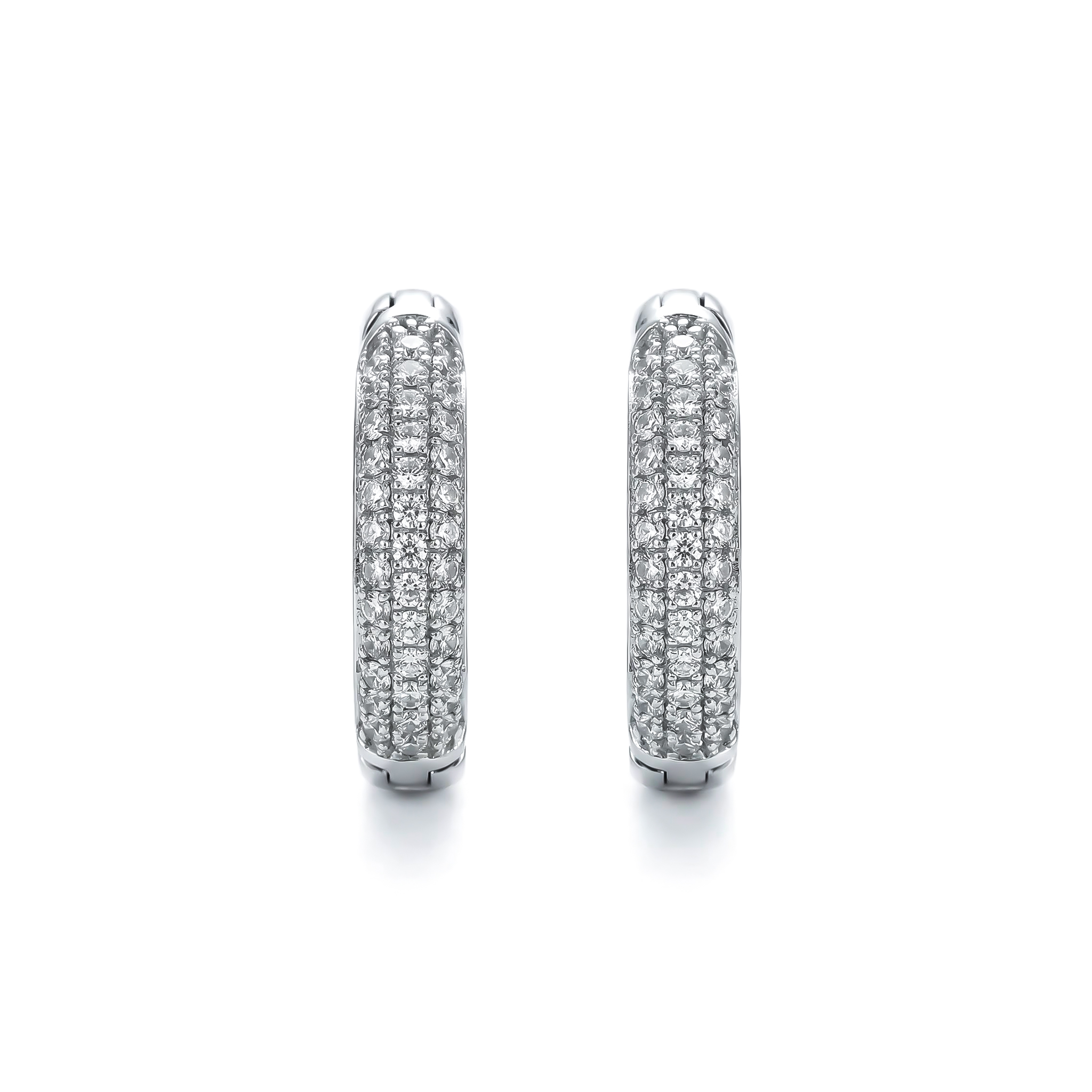 Women's Iced Circle Hoop Earrings in White Gold