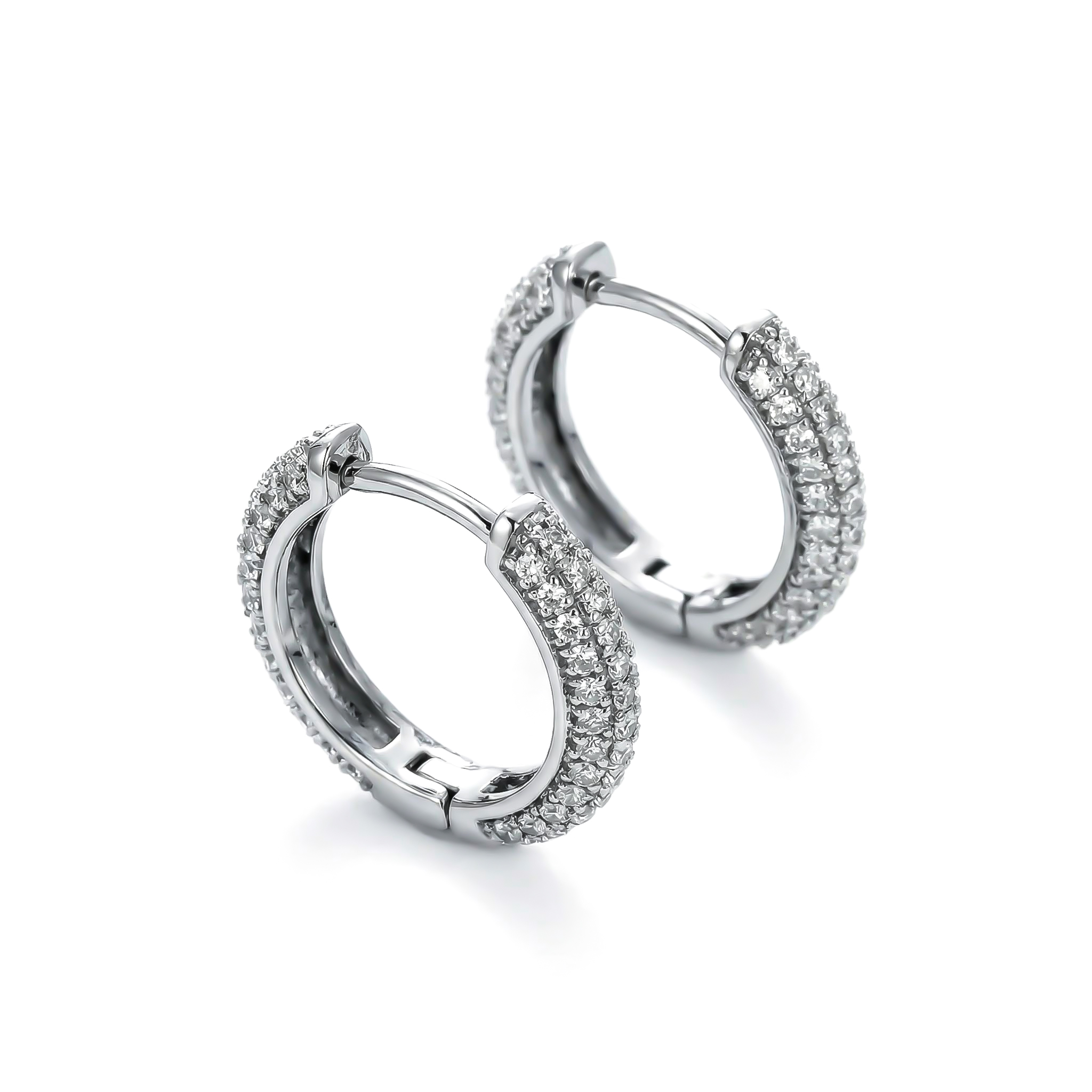 Women's Iced Circle Hoop Earrings in White Gold