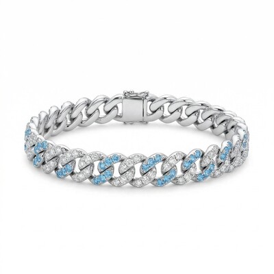 Women's 8mm Blue&White Iced Cuban Bracelet