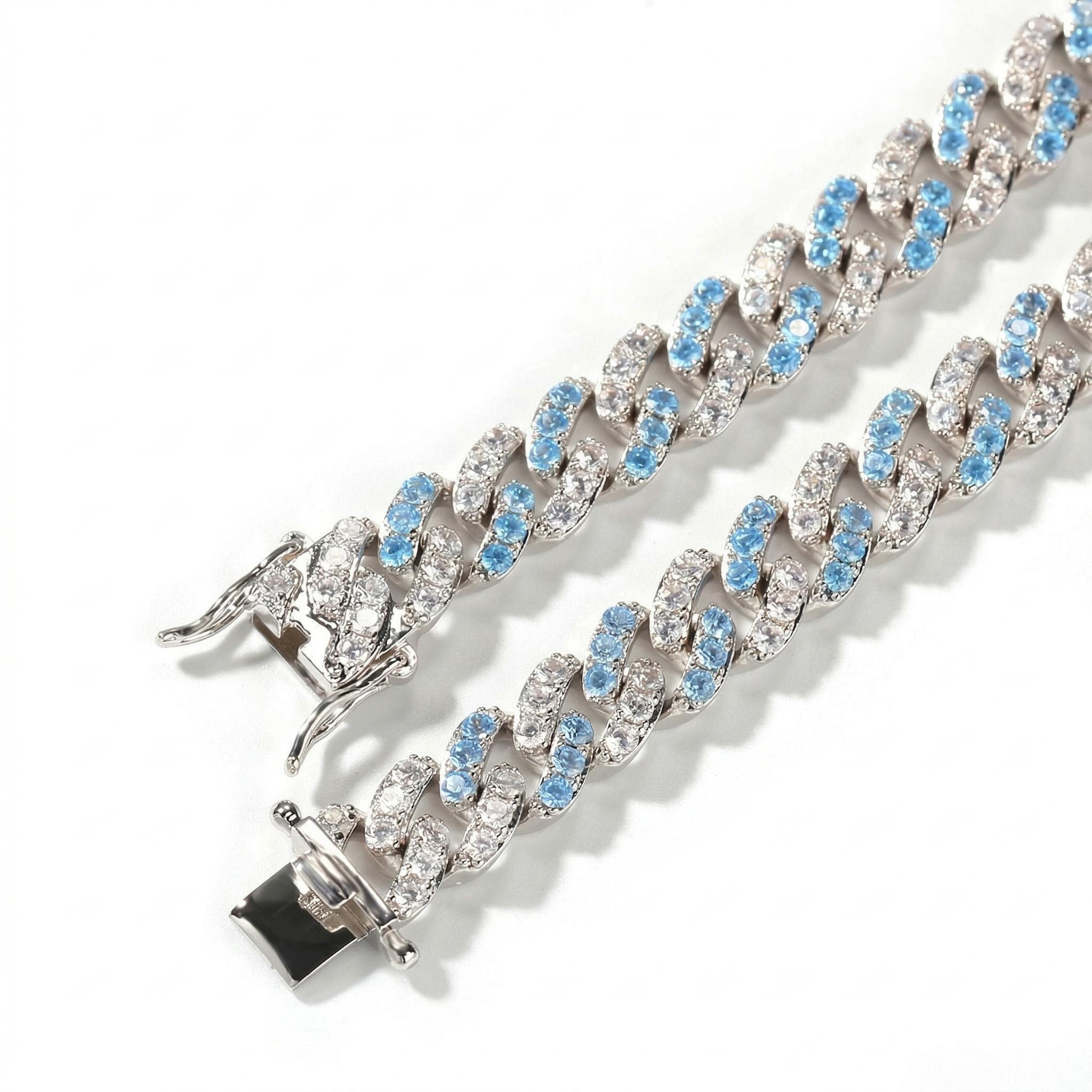 Women's 8mm Blue&White Iced Cuban Bracelet