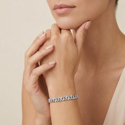 Women's 8mm Blue&White Iced Cuban Bracelet