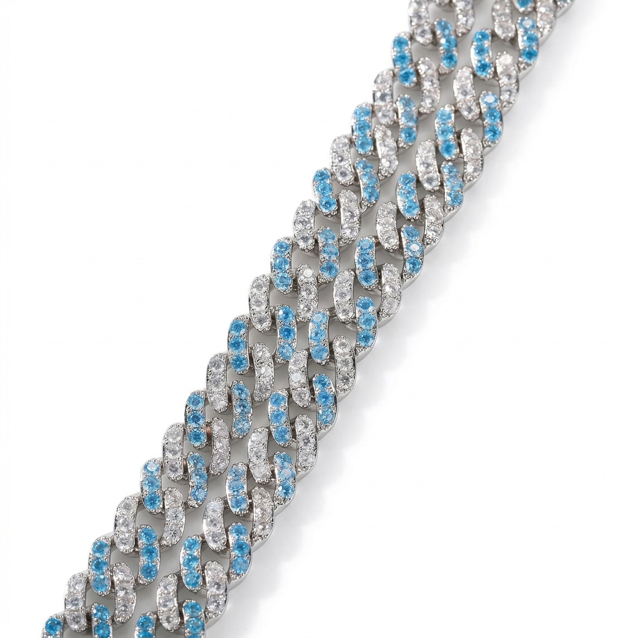 Women's 8mm Blue&White Iced Cuban Bracelet