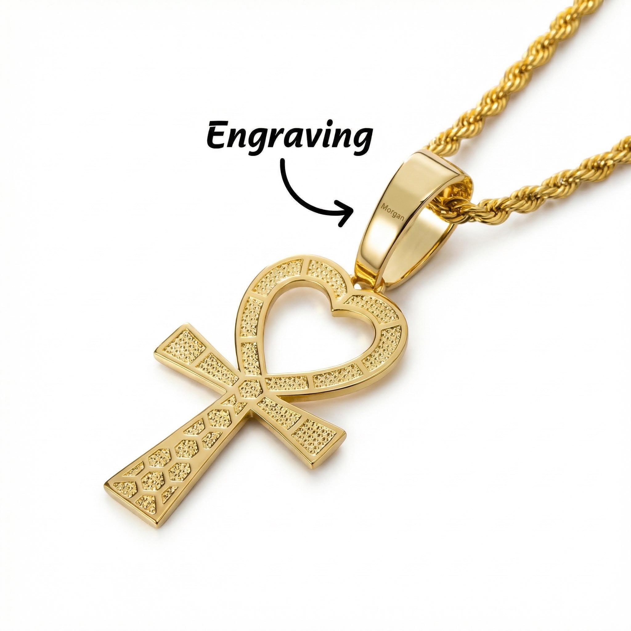 Women's Heart Shape Ankh Cross Pendant in Gold