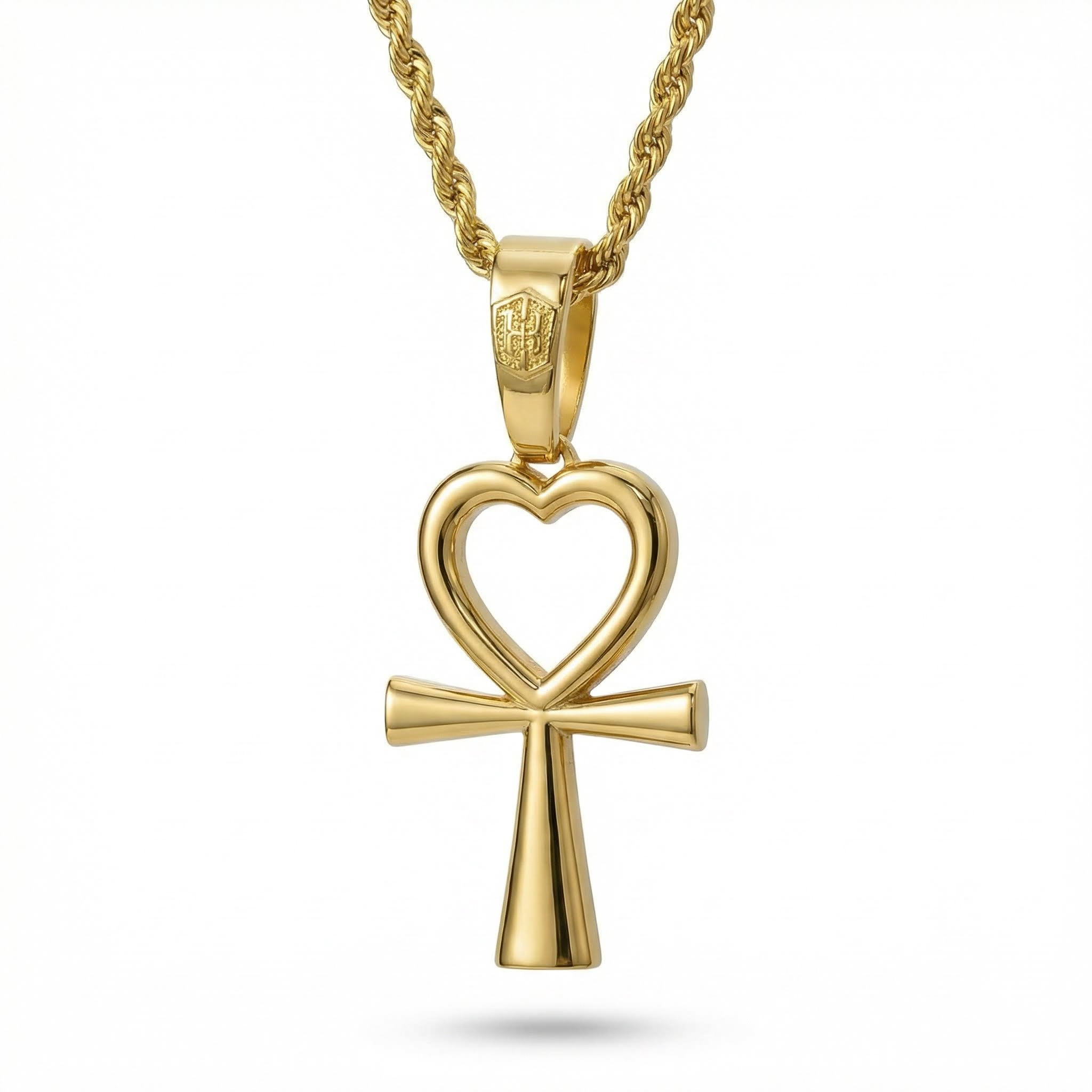 Women's Heart Shape Ankh Cross Pendant in Gold