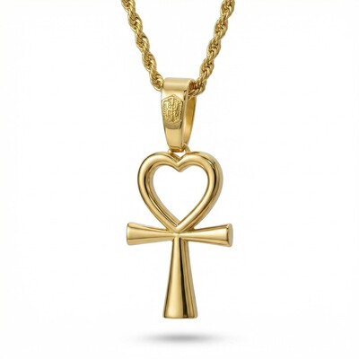 Women's Heart Shape Ankh Cross Pendant in Gold
