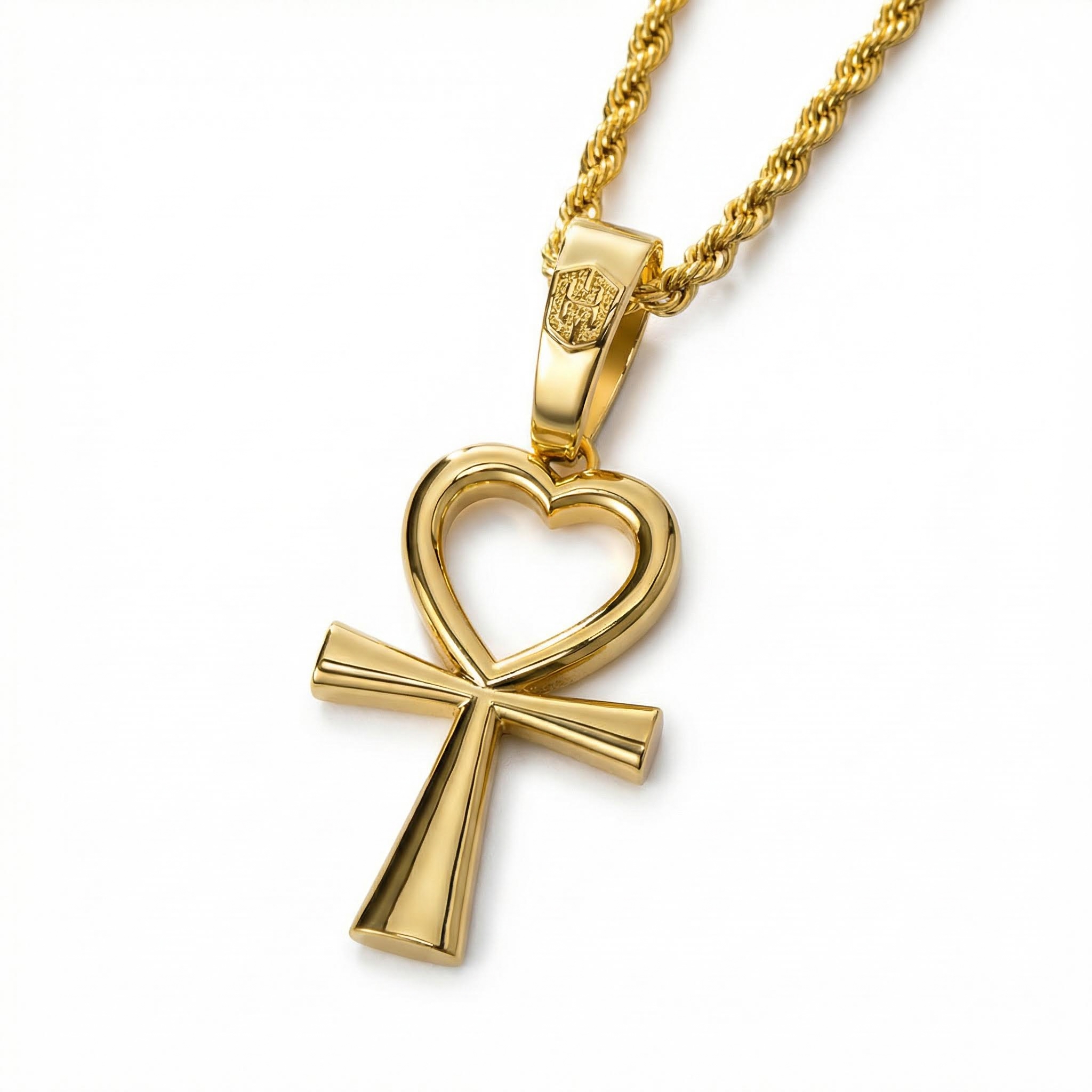 Women's Heart Shape Ankh Cross Pendant in Gold