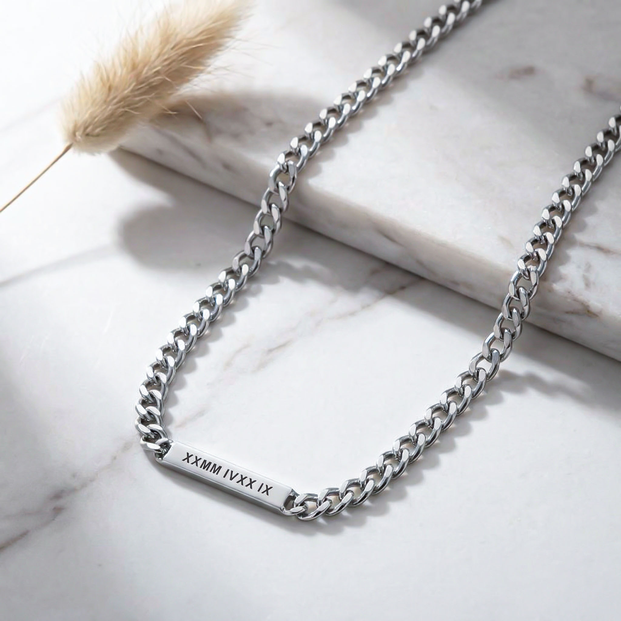 Women's 5mm Personalized Engraved Cuban ID Necklace in White Gold