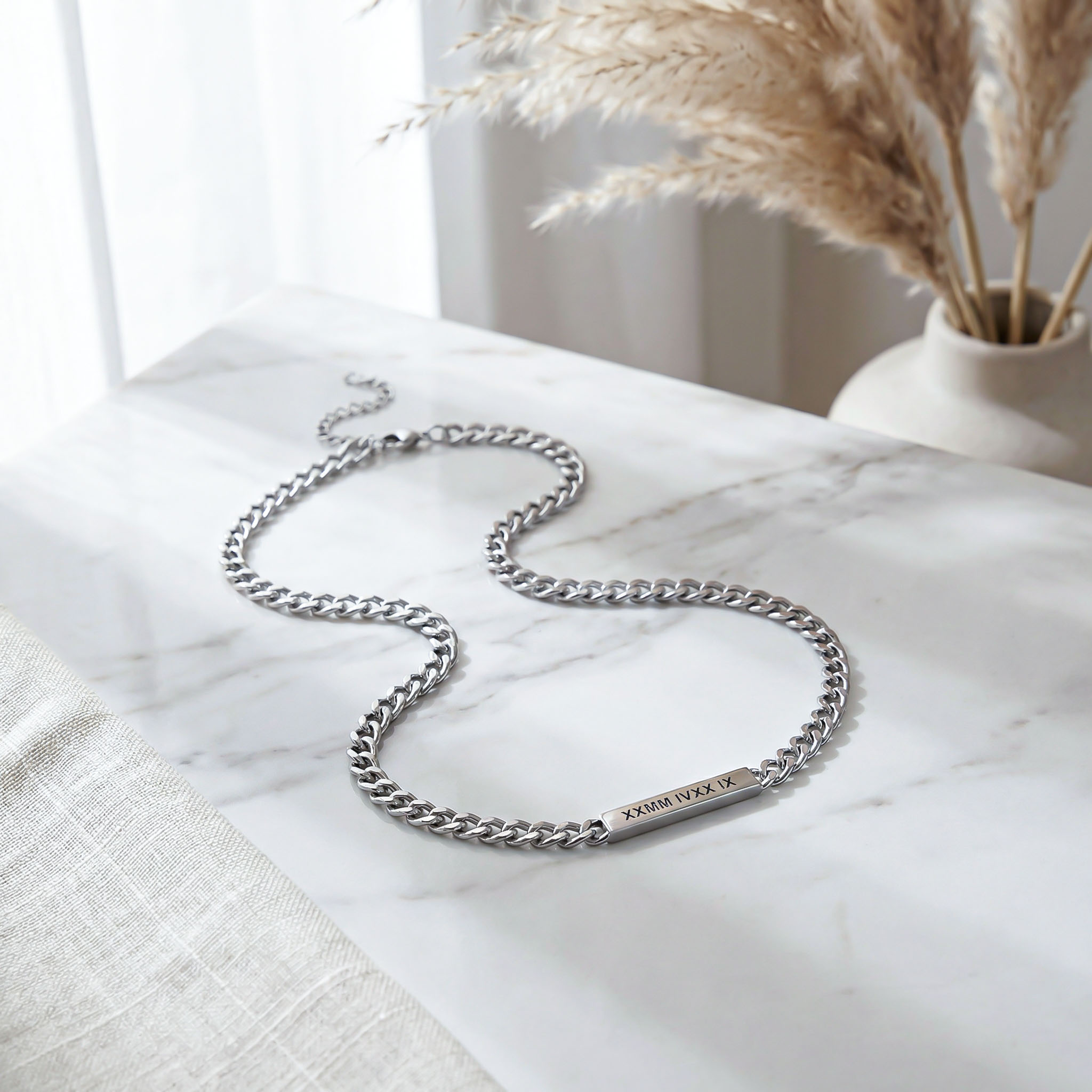 Women's 5mm Personalized Engraved Cuban ID Necklace in White Gold