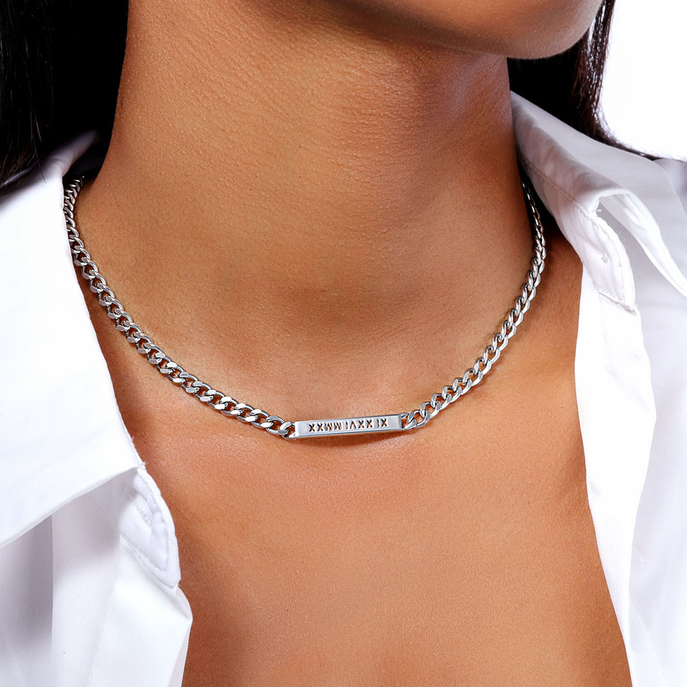 Women's 5mm Personalized Engraved Cuban ID Necklace in White Gold