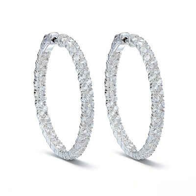 Round Cut Double Row Hoop Earrings