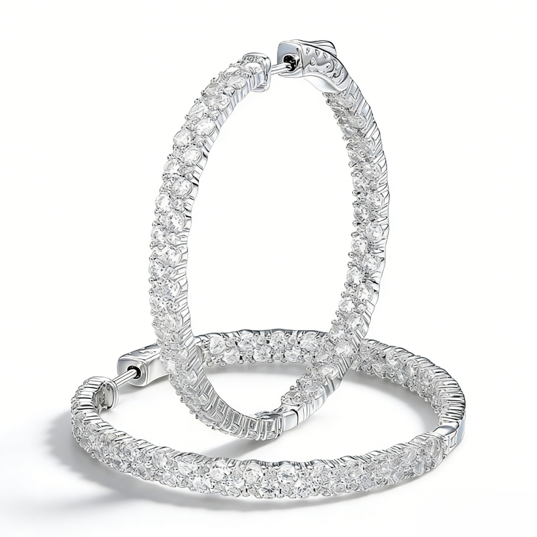 Round Cut Double Row Hoop Earrings Round Cut Double Row Hoop Earrings