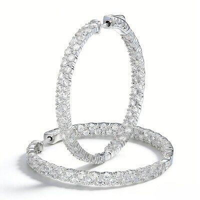 Round Cut Double Row Hoop Earrings