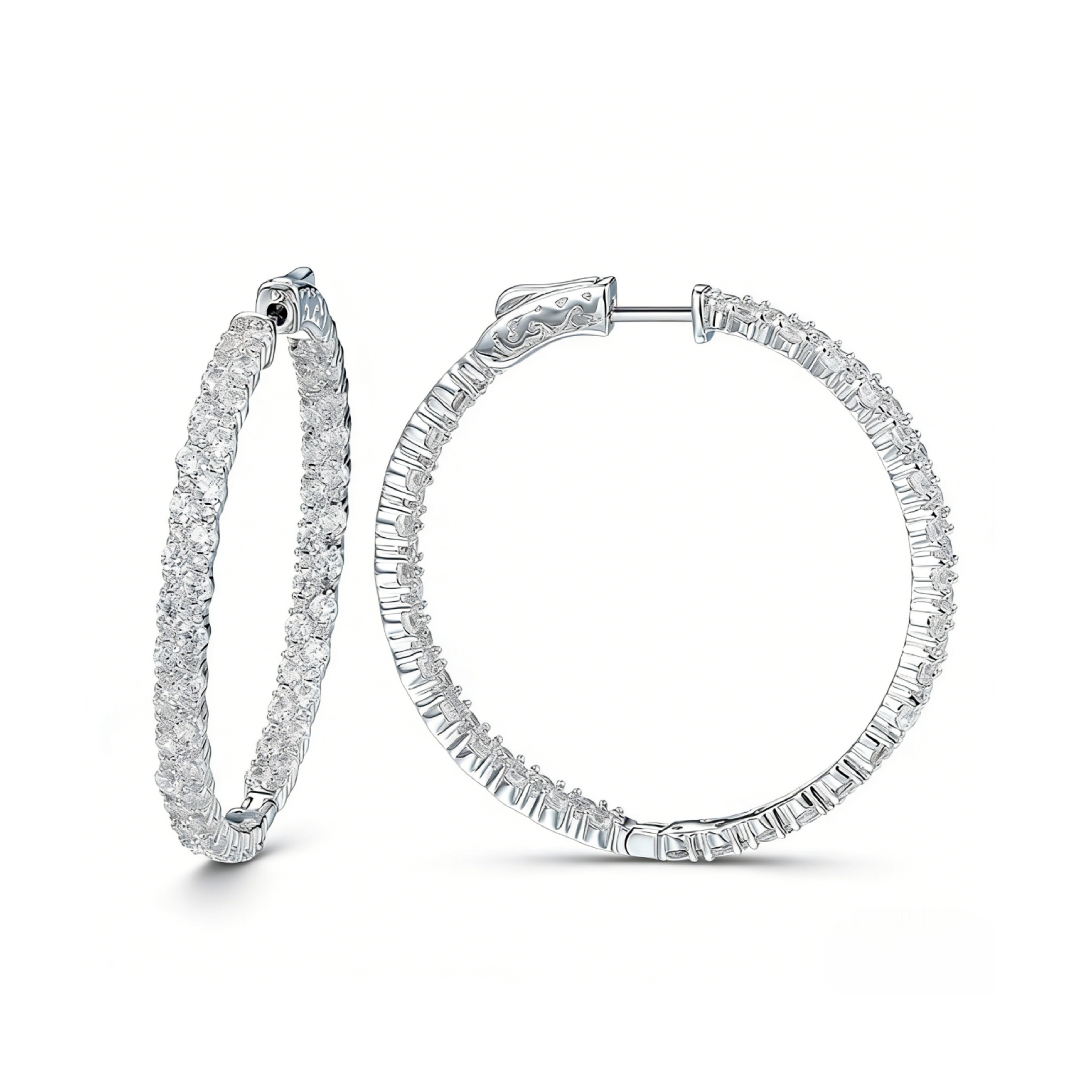Round Cut Double Row Hoop Earrings Round Cut Double Row Hoop Earrings