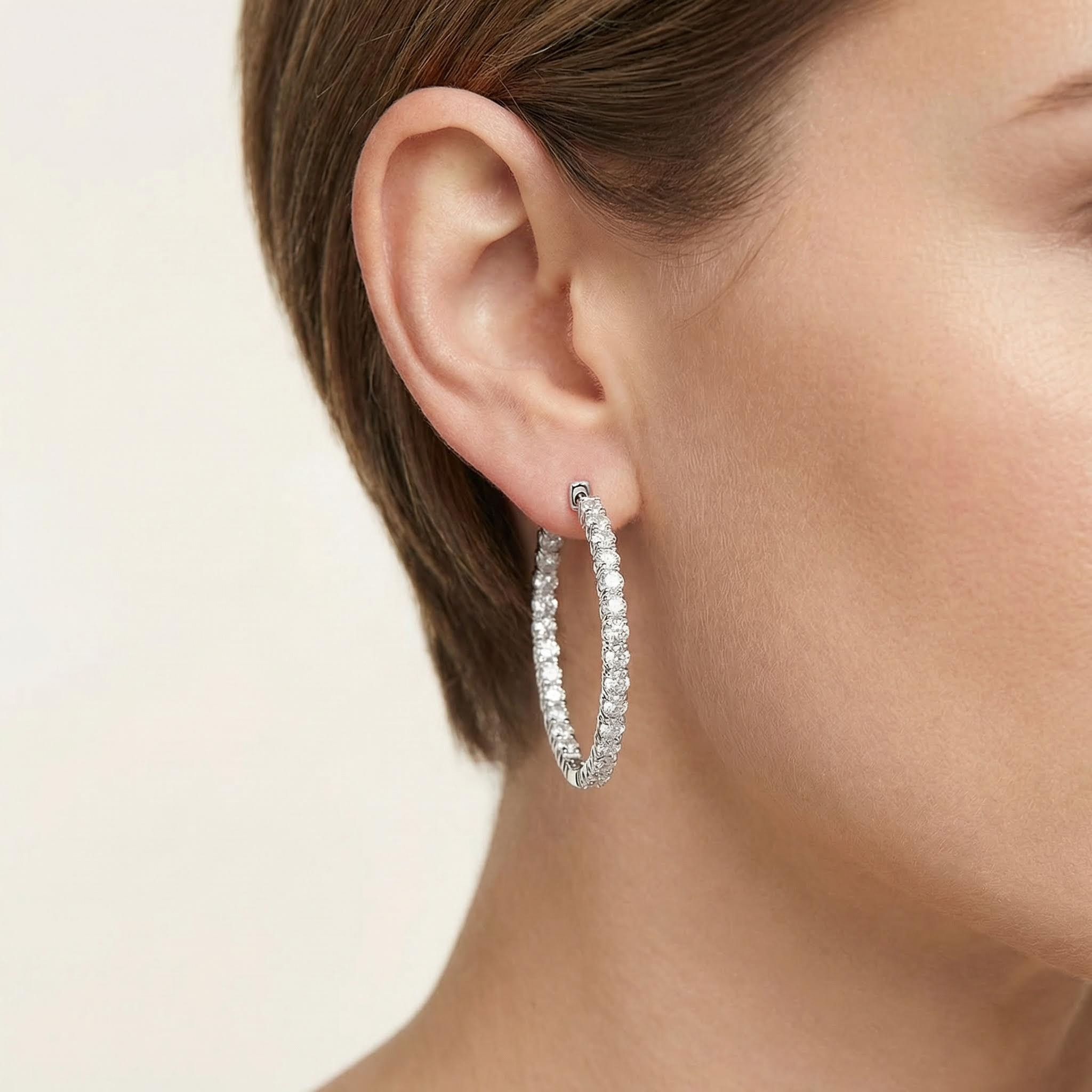 Round Cut Double Row Hoop Earrings Round Cut Double Row Hoop Earrings