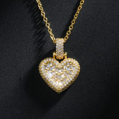 Iced Heart Emerald Cut Pendant