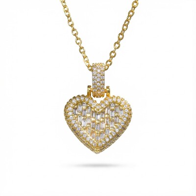 Iced Heart Emerald Cut Pendant