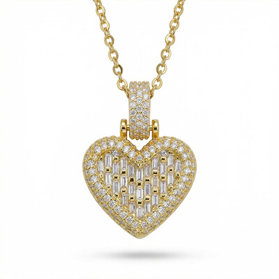 Iced Heart Emerald Cut Pendant