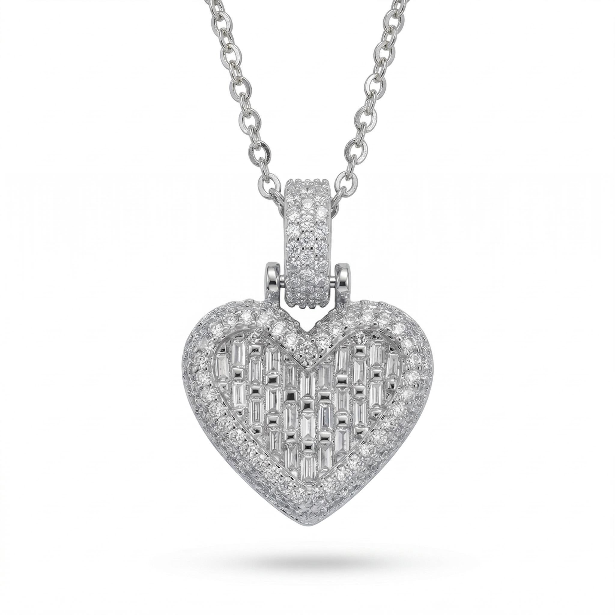 Iced Heart Emerald Cut Pendant