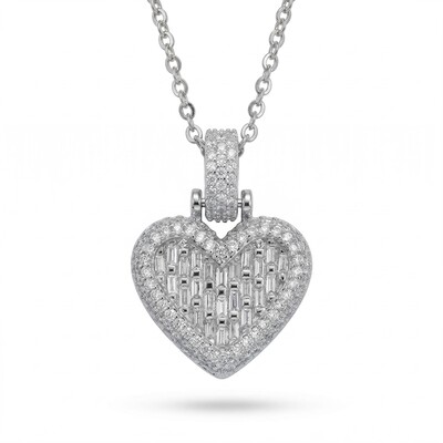 Iced Heart Emerald Cut Pendant