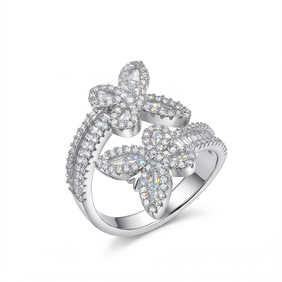 Iced Butterfly Emerald Cut Ring