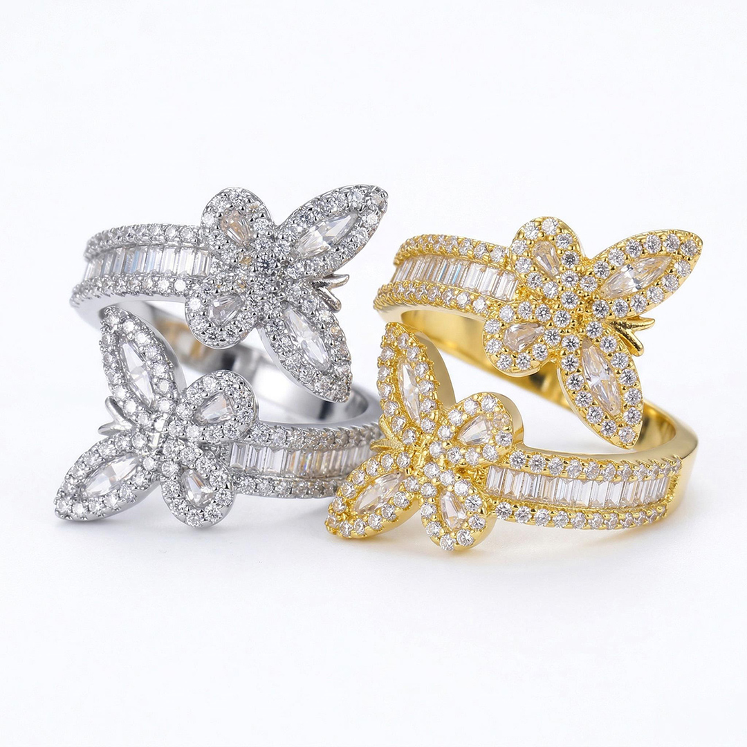 Iced Butterfly Emerald Cut Ring