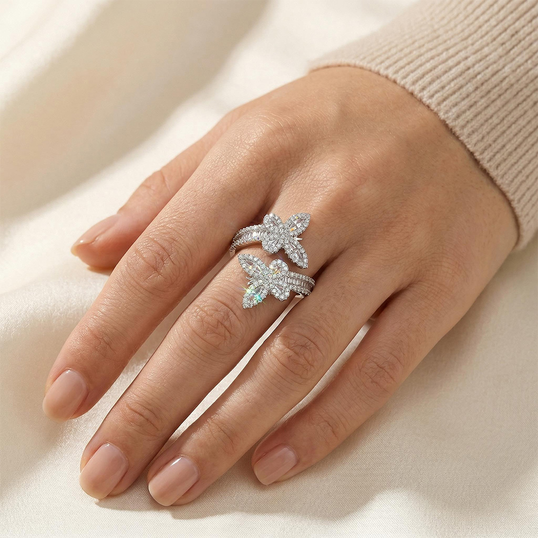 Iced Butterfly Emerald Cut Ring