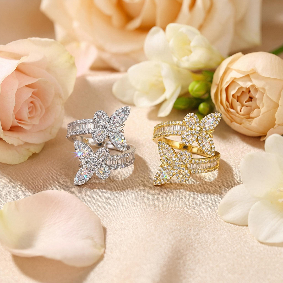 Iced Butterfly Emerald Cut Ring
