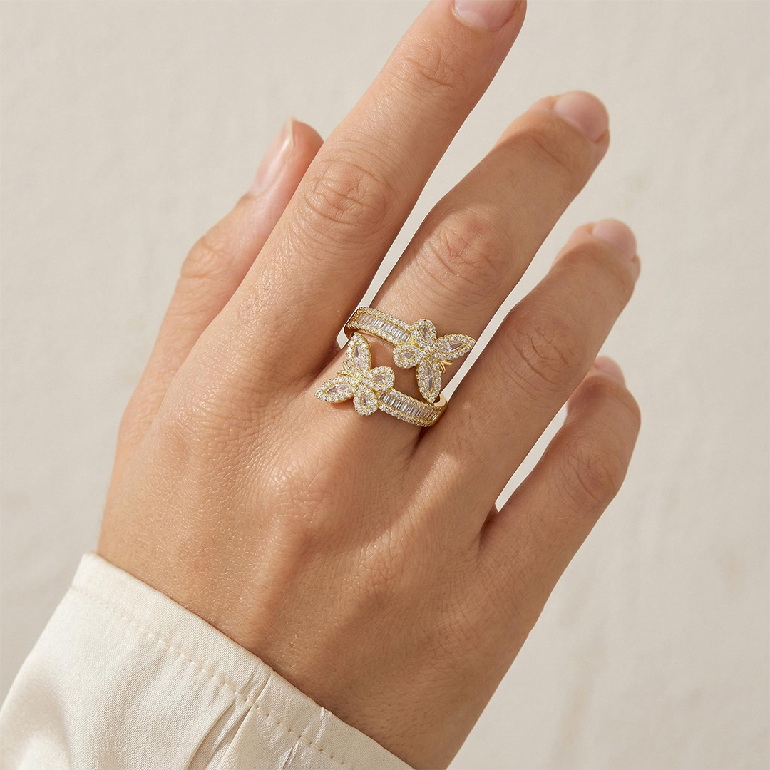 Iced Butterfly Emerald Cut Ring