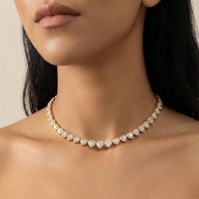 Iced 10mm Heart Cluster Tennis Chain Choker