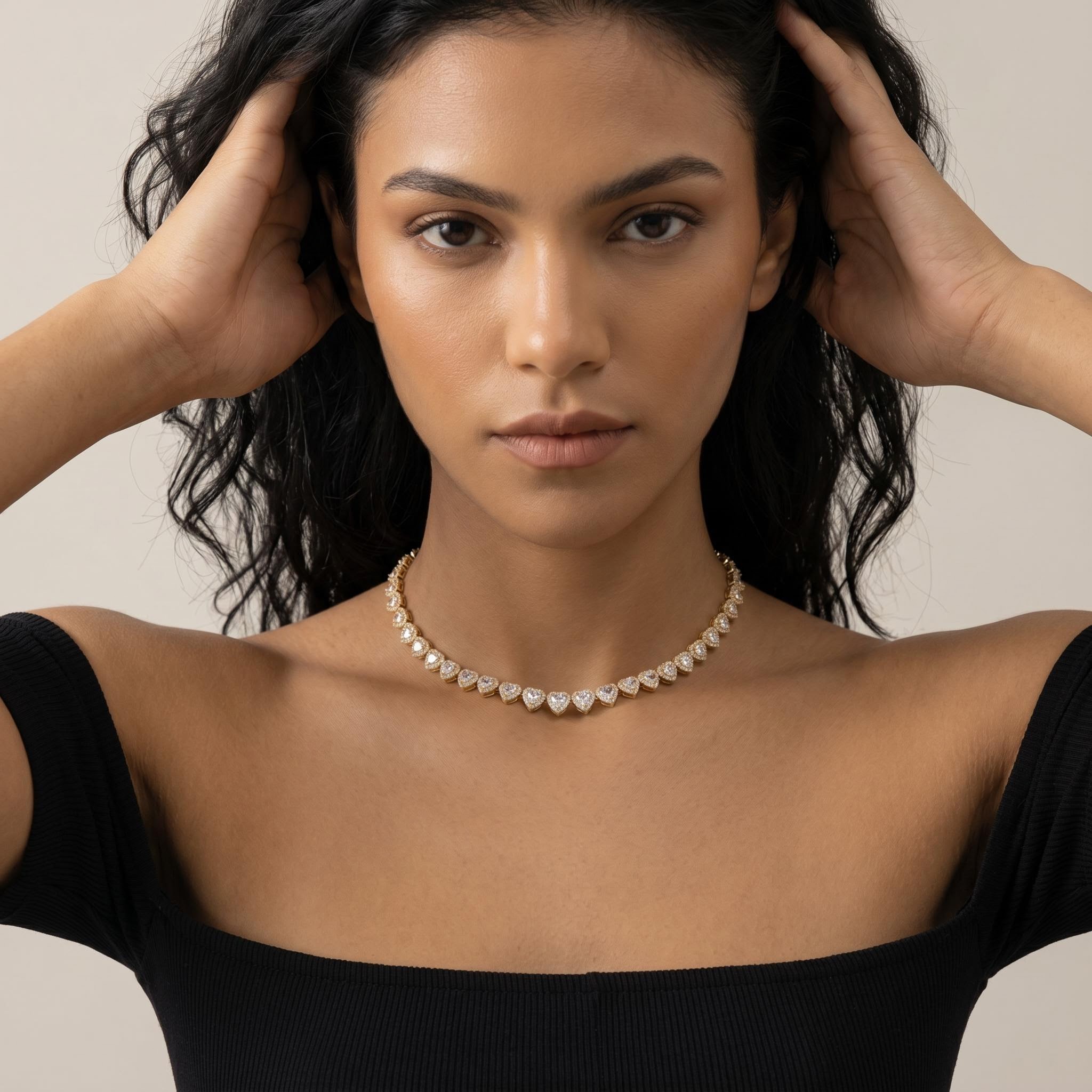 Iced 10mm Heart Cluster Tennis Chain Choker Iced 10mm Heart Cluster Tennis Chain Choker