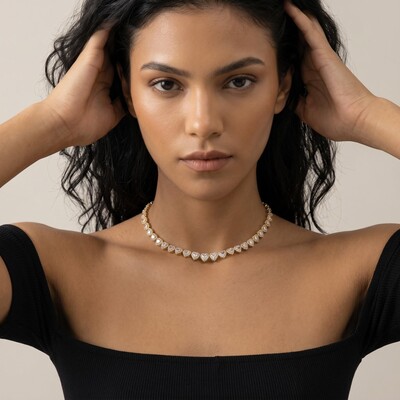 Iced 10mm Heart Cluster Tennis Chain Choker Iced 10mm Heart Cluster Tennis Chain Choker