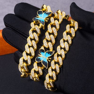 Butterfly 12mm Iced Cuban Chain in Gold