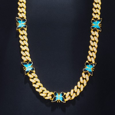 Butterfly 12mm Iced Cuban Chain in Gold