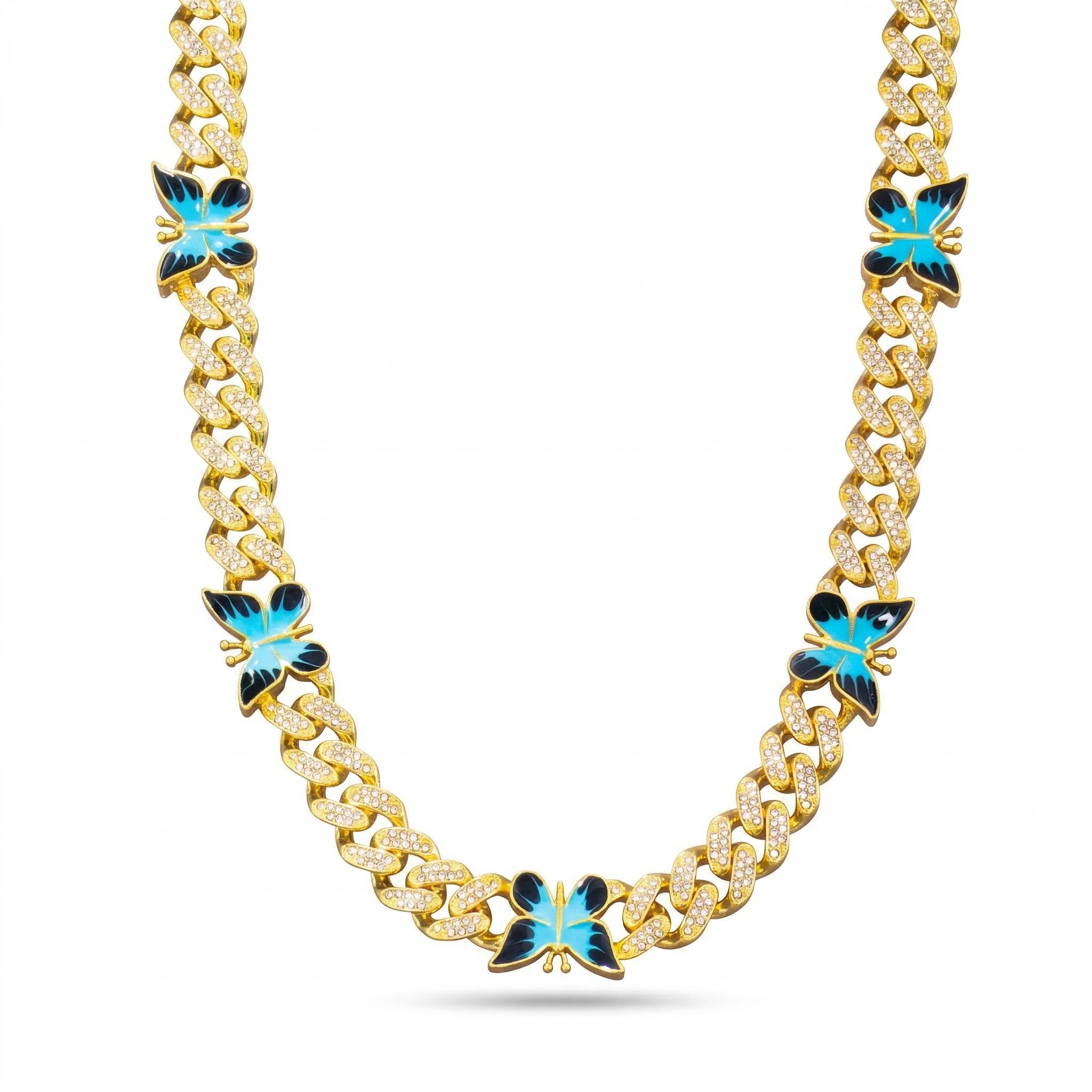 Butterfly 12mm Iced Cuban Chain in Gold