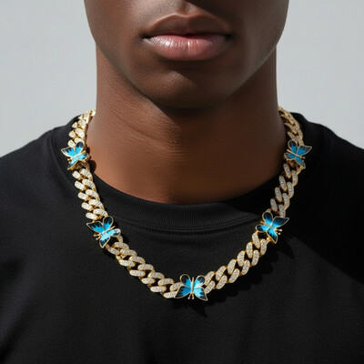  Butterfly 12mm Iced Cuban Chain in White Gold